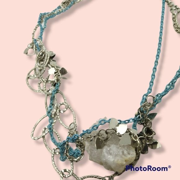 Blue‎ and silver hearts sway necklace multi tier - Picture 1 of 2